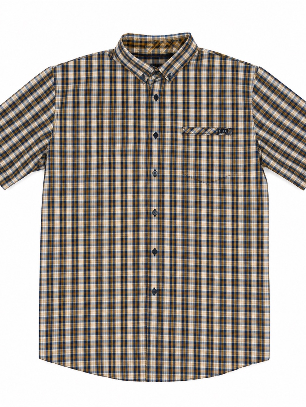 FOX Racing Men’s Plaid Short Sleeve Button-Down Shirt Large Mustard Yellow Grey - Picture 2 of 9